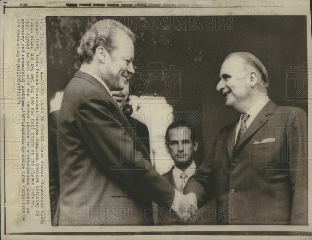 1971 Press Photo French Pres Pompidou &amp; German Chancellor Willy Brandt Leaving - Historic Images