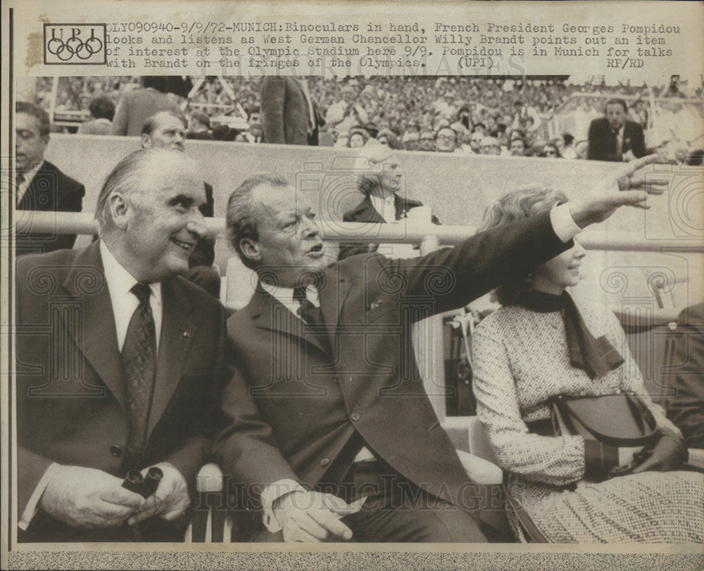 1972 Press Photo French Pres Pompidou &amp; Germ Chancellor Willy Brandt at Olympics - Historic Images