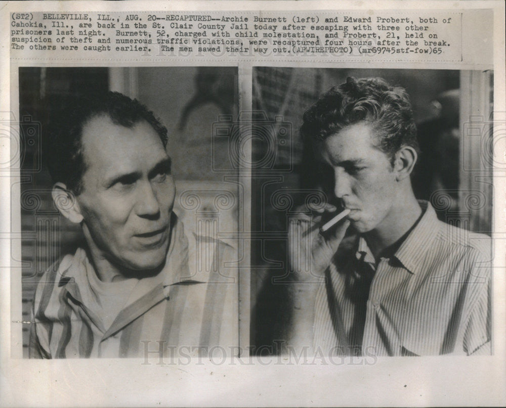 1965 Press Photo Archie Burnett And Edward Probert In Jail After Escaping With 3 - Historic Images