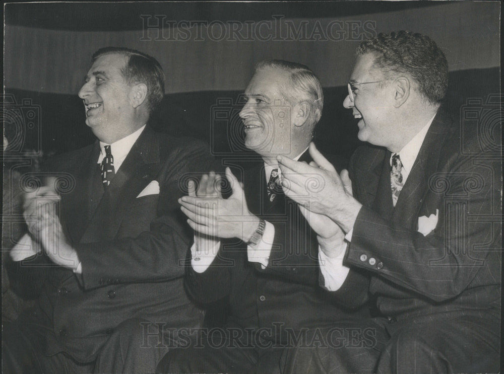 1947 Press Photo Russel Root, Gov Dwight Green, Sen Curley Brooks, Root Rally - Historic Images