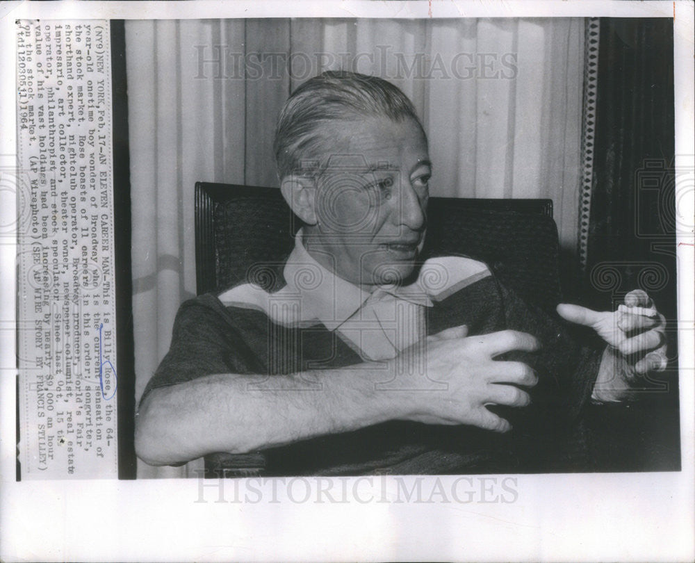 1964 Press Photo Billy Rose Singer - Historic Images