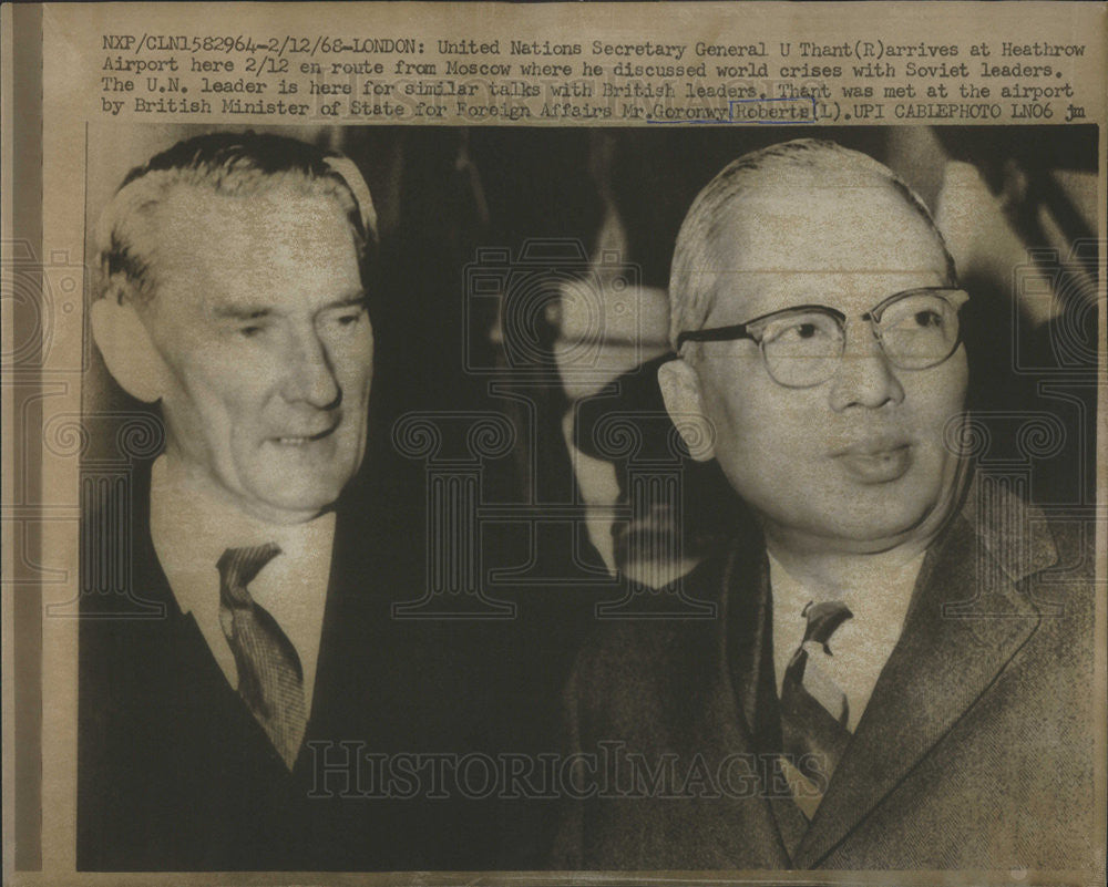 1968 Press Photo United Nations Secretary General U Thant/Goronwy Roberts - Historic Images