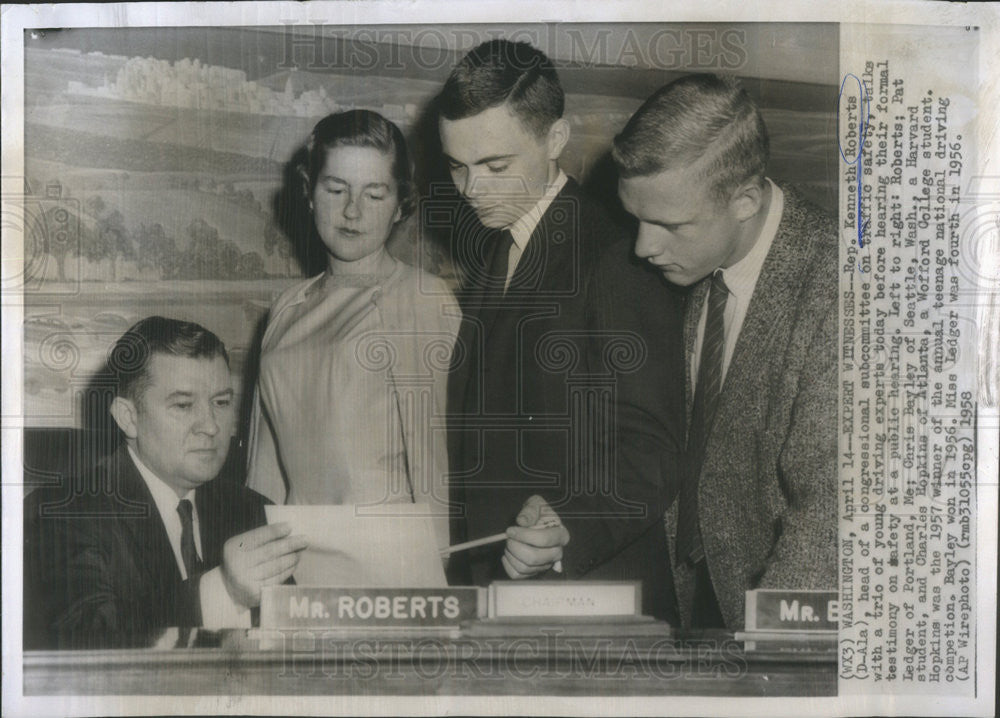 1958 Press Photo Rep. Kenneth Roberts Pat Ledger Chris Bayley Charles Hopkins - Historic Images