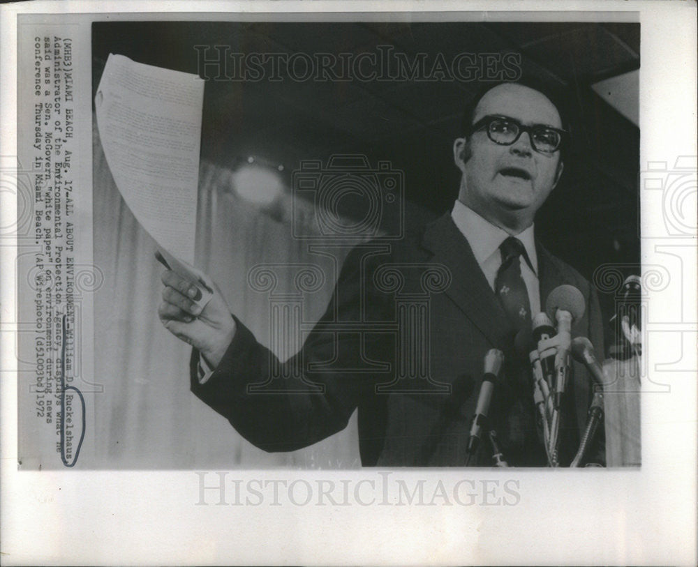 1972 Press Photo William D Ruckelhaus admin of EPA - Historic Images