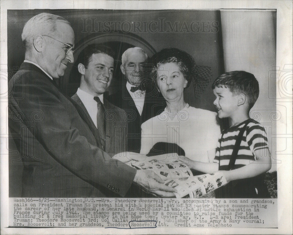 1947 Press Photo Mrs Theodore Roosevelt Jr, President Truman - Historic Images