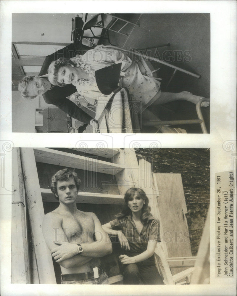 1981 Press Photo John Schneider W/o Shirt And Marilu Henner-CLaudette Colbert - Historic Images