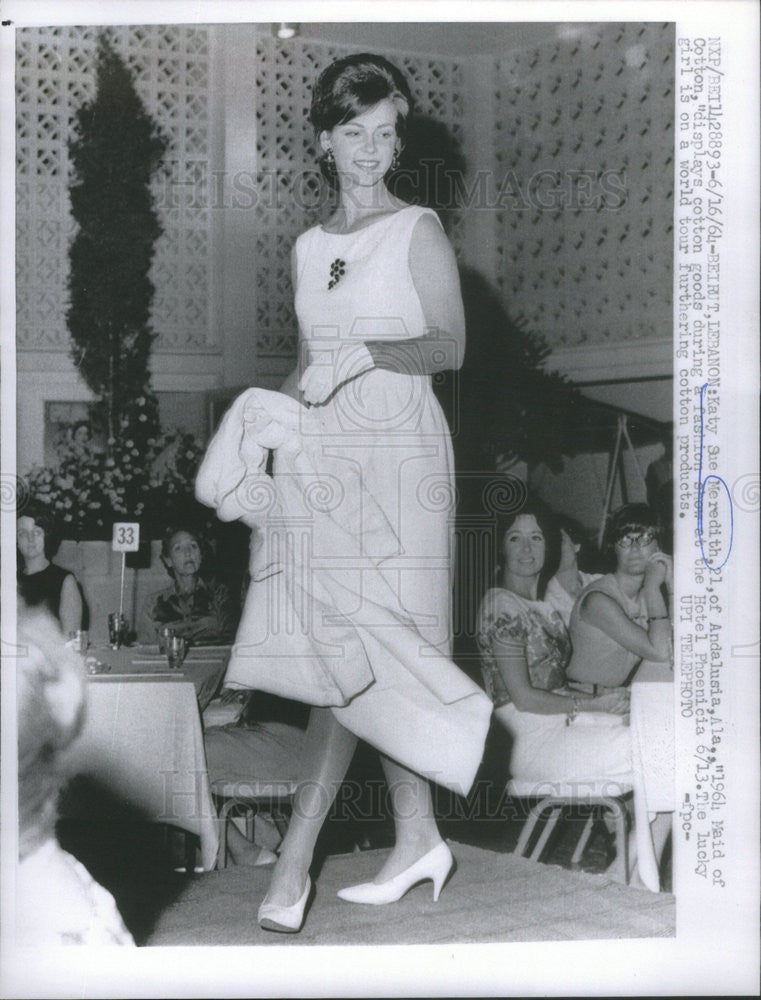 1964 Press Photo Katy Sue Meredith, 1964 Maid of Cotton, Fashion Show - Historic Images