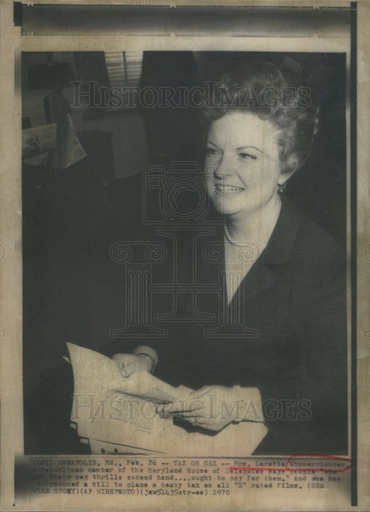 1970 Press Photo Mrs Loretta Nimmerrichter,Rep memeber Maryland House of Delegates - Historic Images