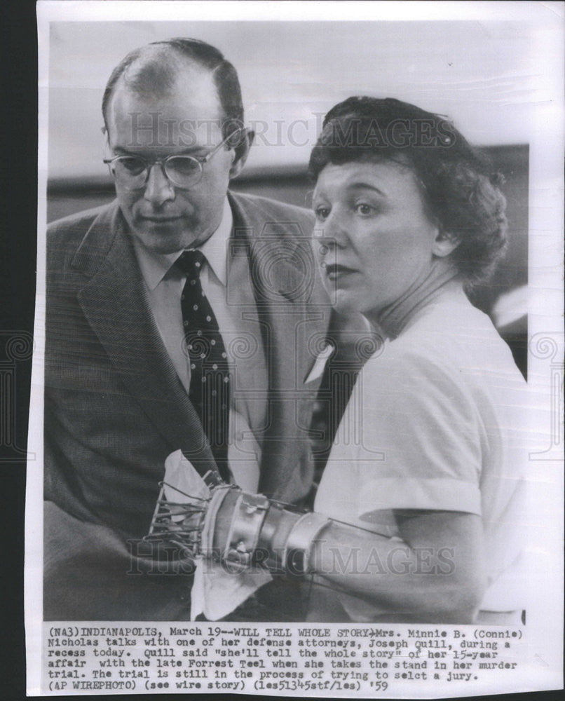 1959 Press Photo Mrs Minnie B Nicholas, Attorney Joseph Quill - Historic Images