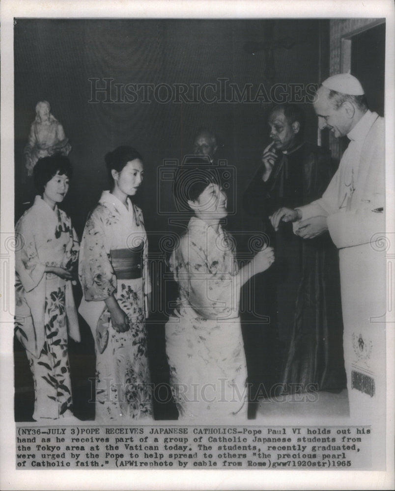 1965 Press Photo Pope Paul VI Catholic Japanese Students Tokyo Vatican Rome - Historic Images