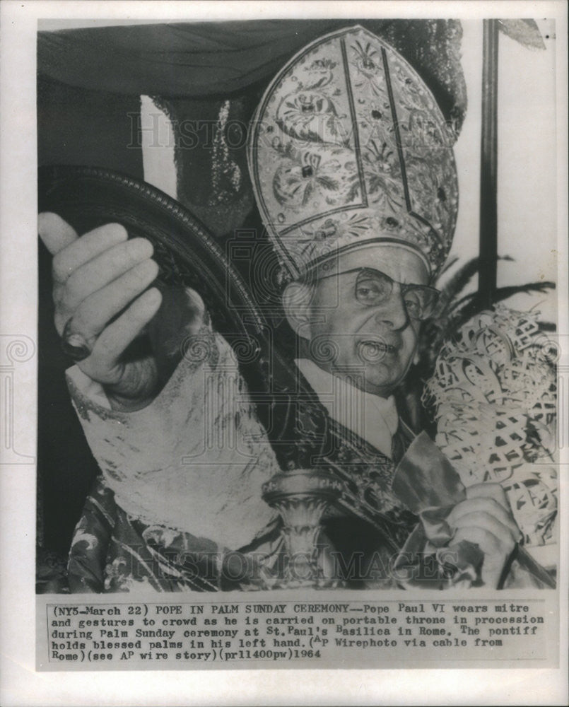 1964 Press Photo Pope Paul VI, Palm Sunday, St Peter&#39;s Basilica - Historic Images