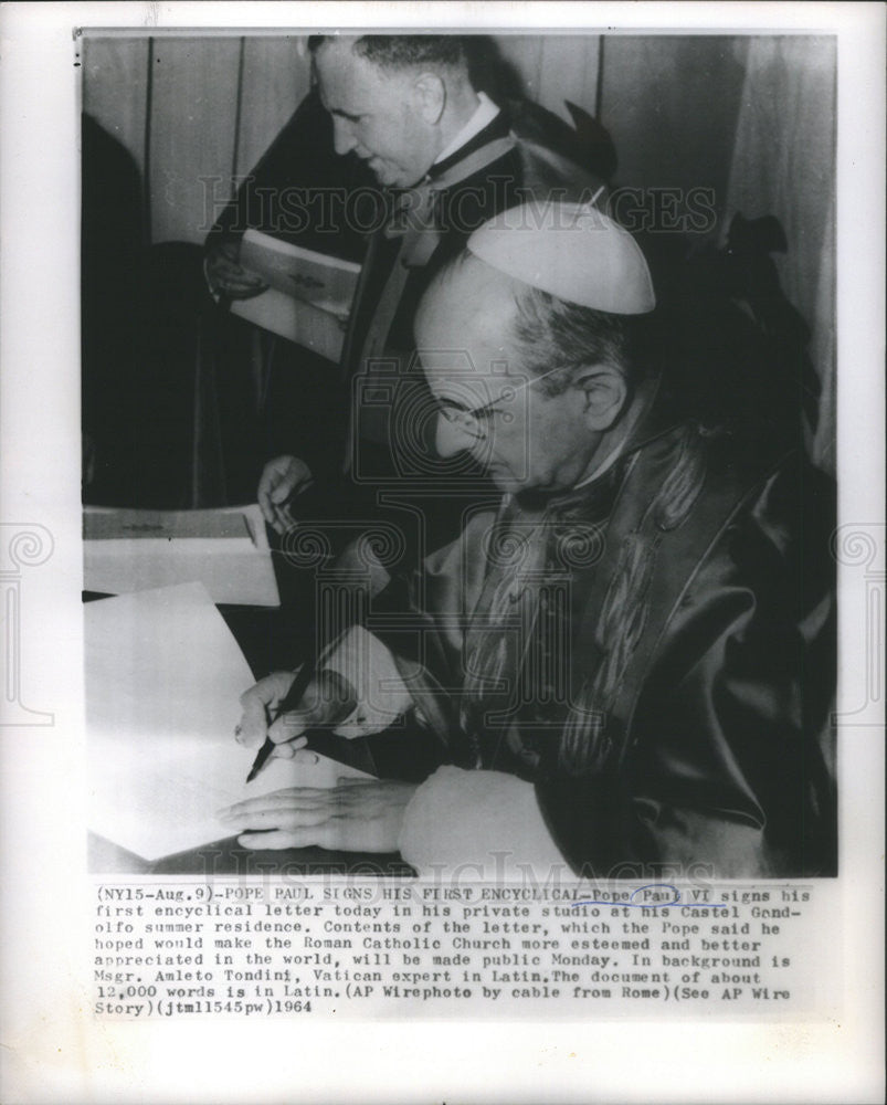 1964 Press Photo Pope Paul VI, Fist Encyclical Letter - Historic Images