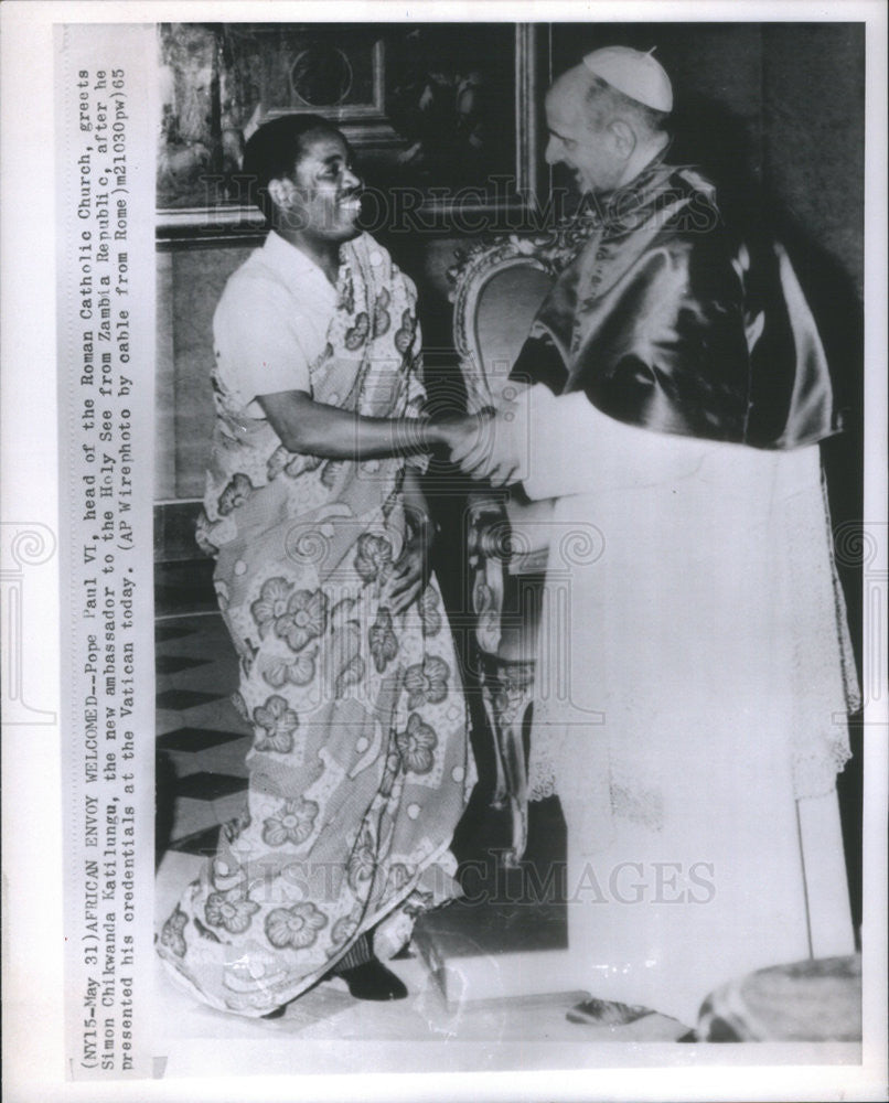 1965 Press Photo Pope Paul VI/Roman Catholic/Simon Chikwanda Katilungu/Zambia - Historic Images