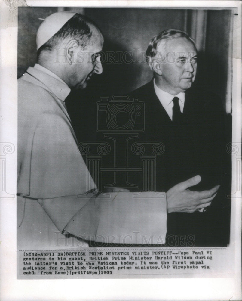 1965 Press Photo Pope Paul VI/Roman Catholic/Harold Wilson/United Kingdom - Historic Images