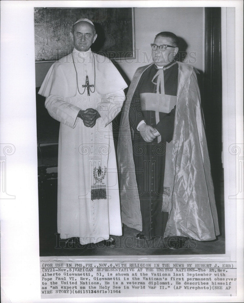 1964 Press Photo Rt. Rev. Alberto Giovanetti Vatican City Pope Paul VI Italy - Historic Images