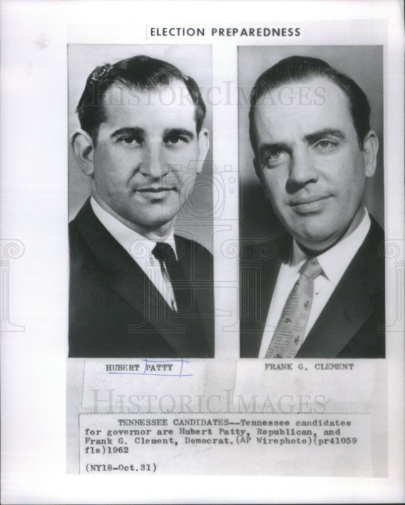 1962 Press Photo Tennessee candidates for governor are Hubert Patty &amp; Frank - Historic Images