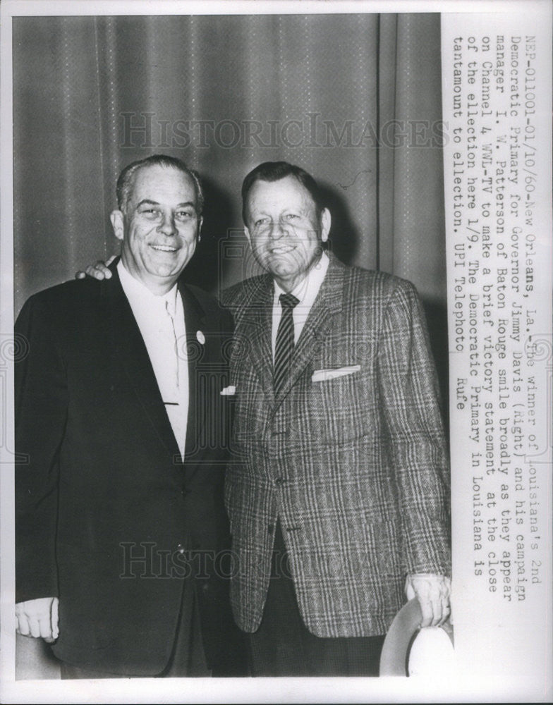 1960 Press Photo Governor Jimmy Davis/Louisiana/I.W. Patterson - Historic Images