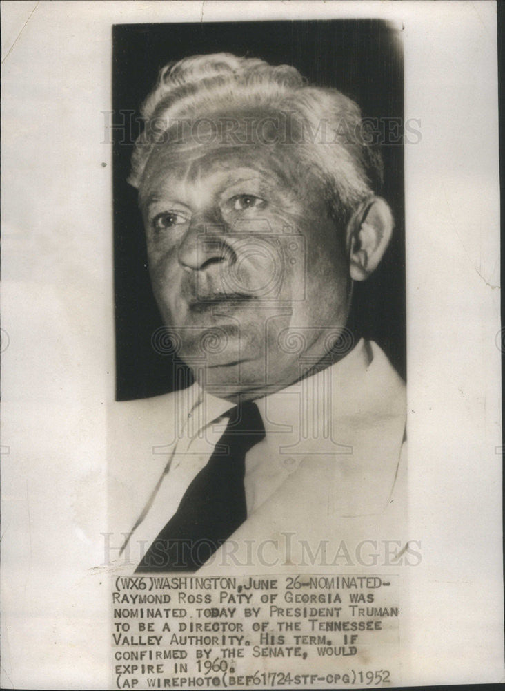 1952 Press Photo Raymond Ross Oaty Of Georgia Nominated By Truman For TVA - Historic Images