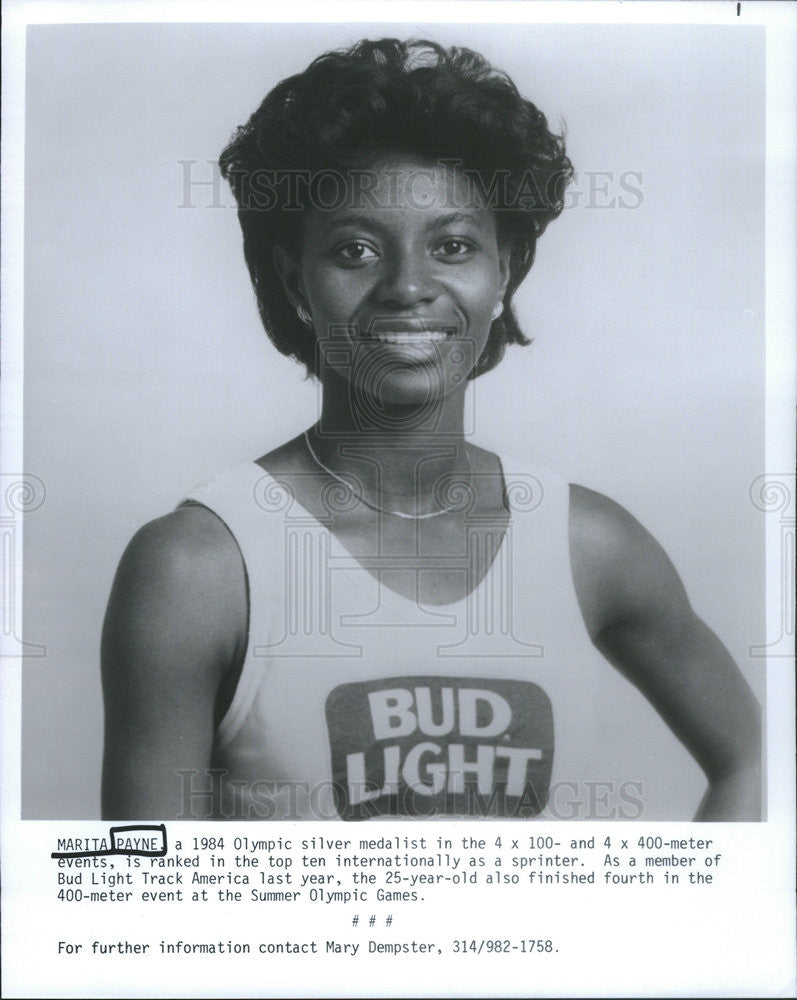 Undated Press Photo Marita Payne, 1984 Olympic Silver Medalist Sprinter, Bud Light Track - Historic Images