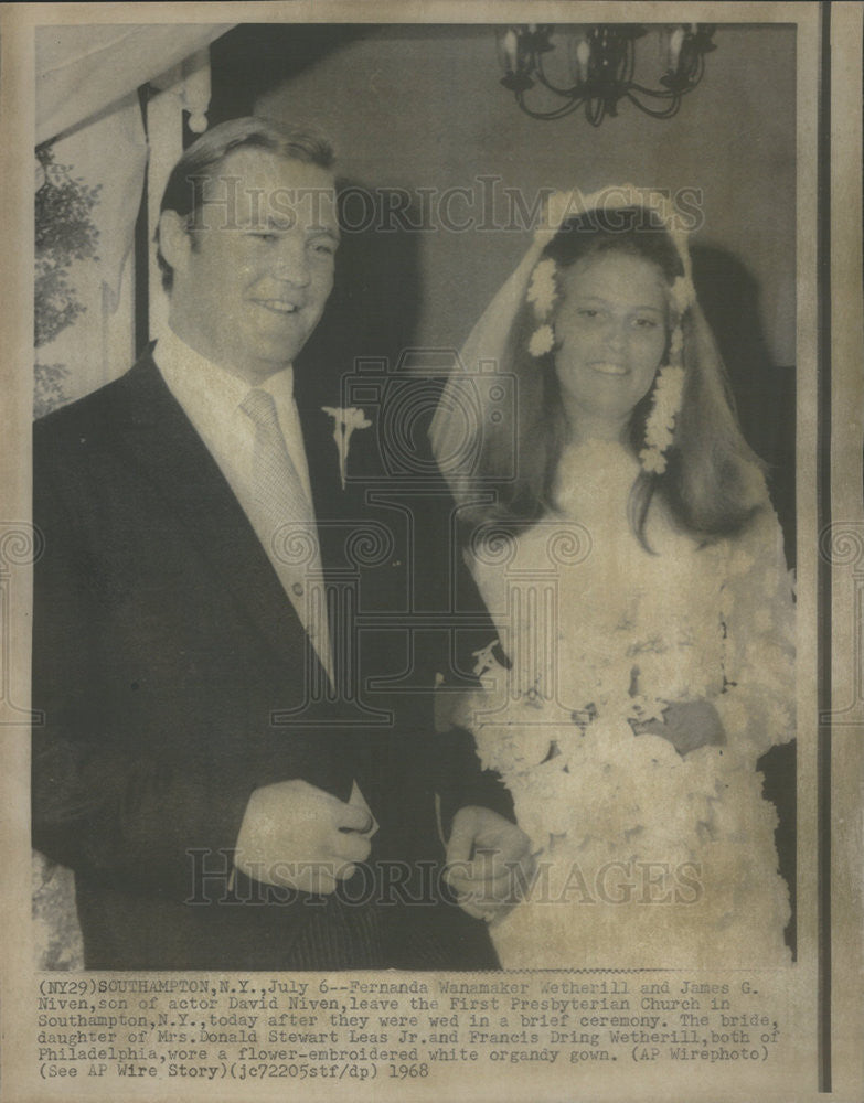 1968 Press Photo Fernanda Wanamaker Wetherill Married James Niven Southampton - Historic Images