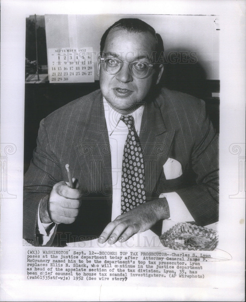 1952 Press Photo Charles Lyon Justice Department Top Tax Prosecutor - Historic Images