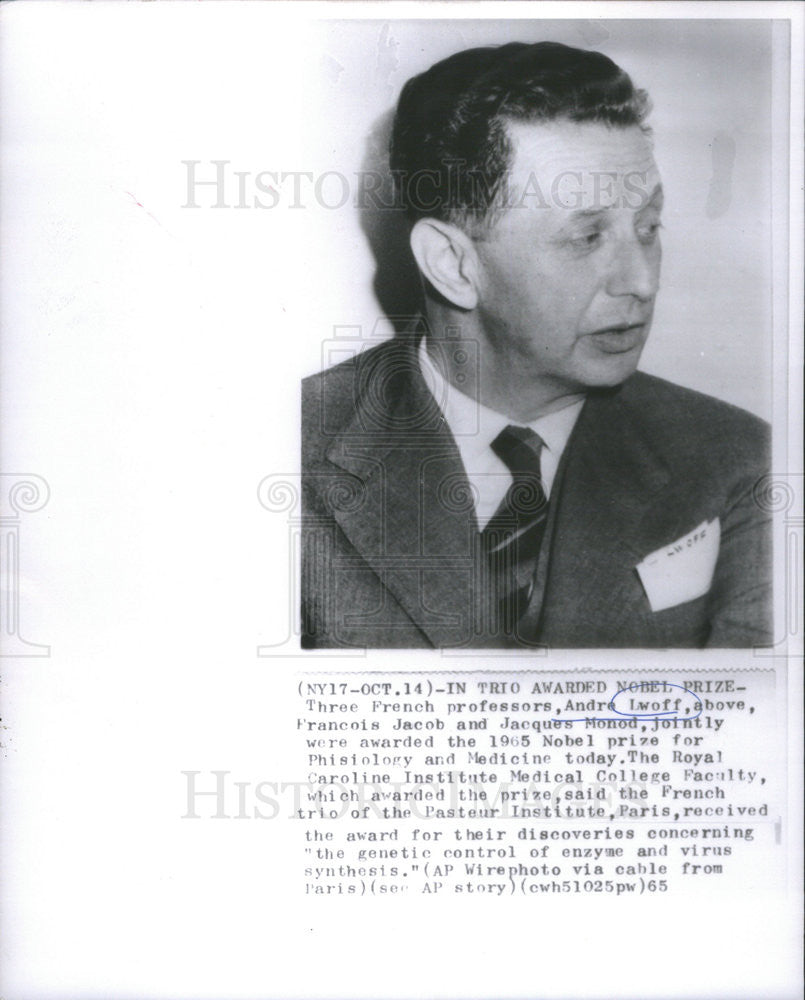 1965 Press Photo French Professor Andre Lwoff One Of 3 Wins The Nobel Prize - Historic Images