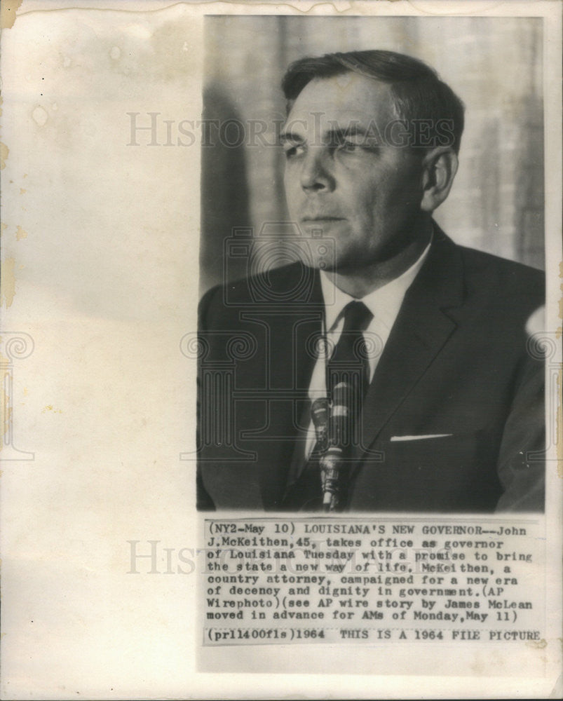 1964 Press Photo John J. McKeithen takes office as Governor of Louisiana - Historic Images