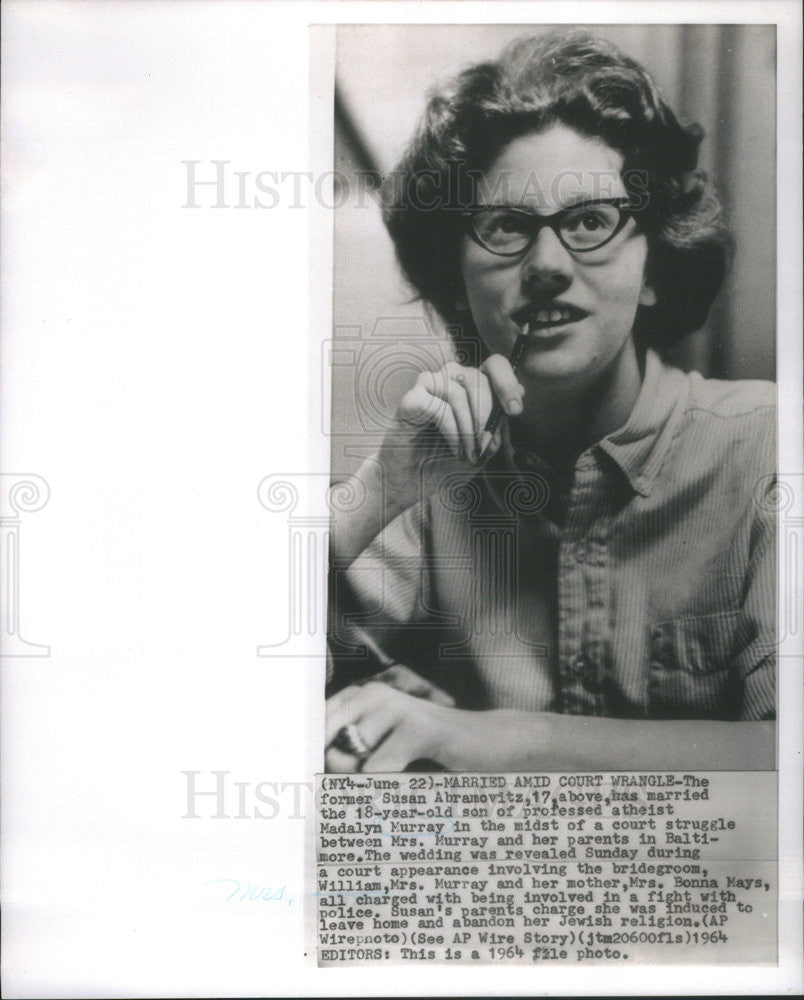 1964 Press Photo Susan Abramovitz 17, married William Murray 18 - Historic Images