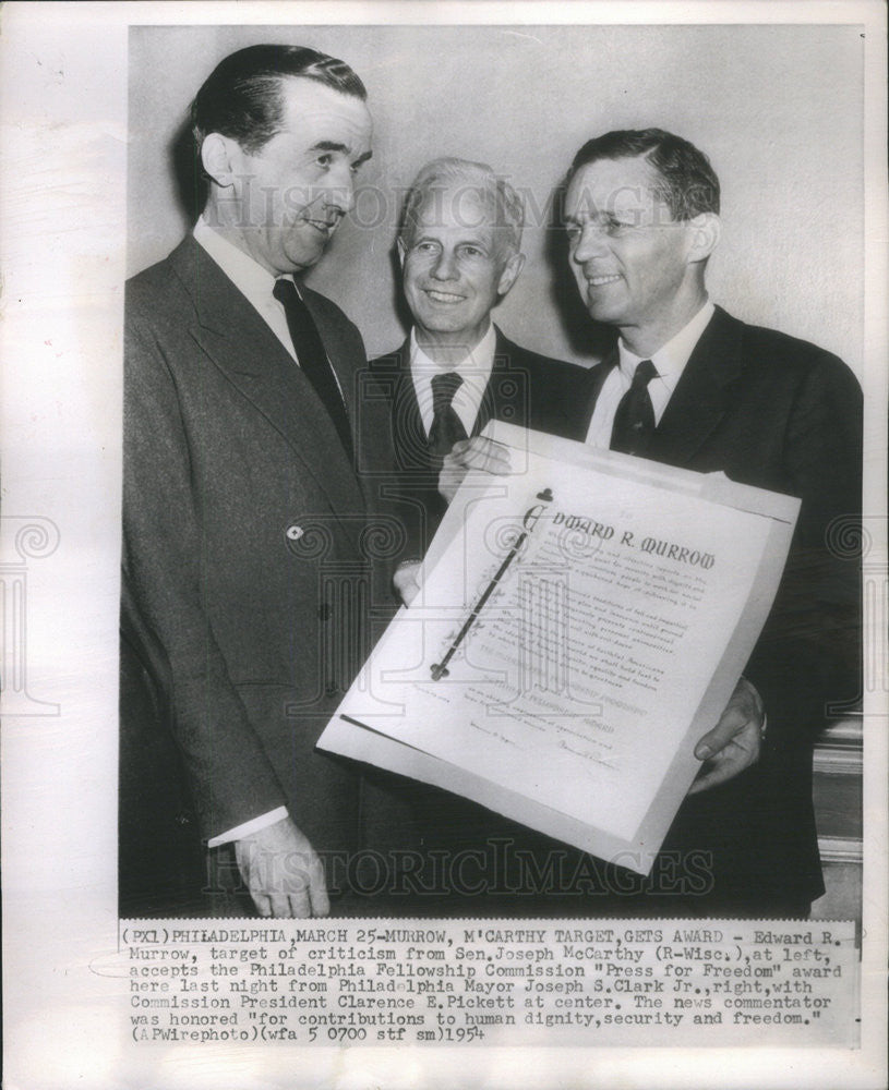 1954 Press Photo Sen. Joseph McCarthy, Philadelphia Mayor Joseph Clark Jr. - Historic Images