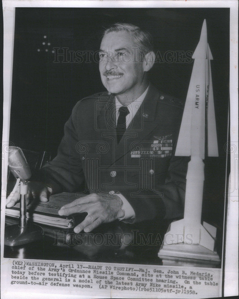 1958 Press Photo Major General John B Medaris Army Ordnance Missile Command - Historic Images