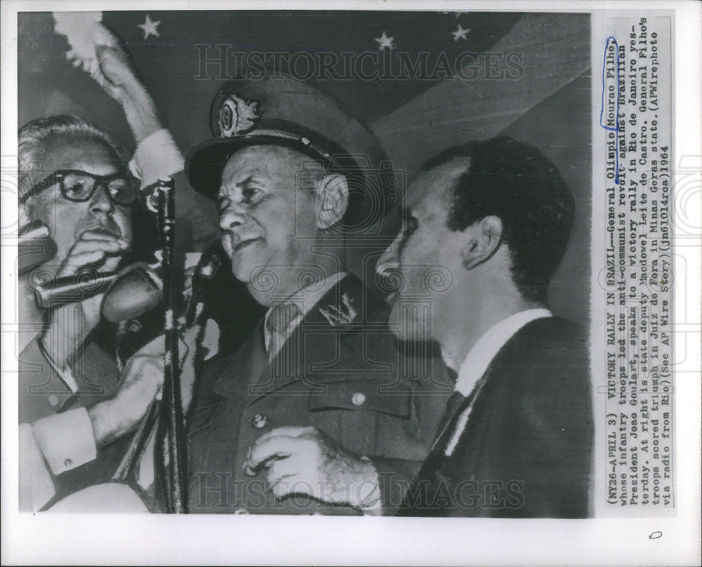 1964 Press Photo General Olimpio Mourao Filho Anti-Communist Revolt Brazil - Historic Images