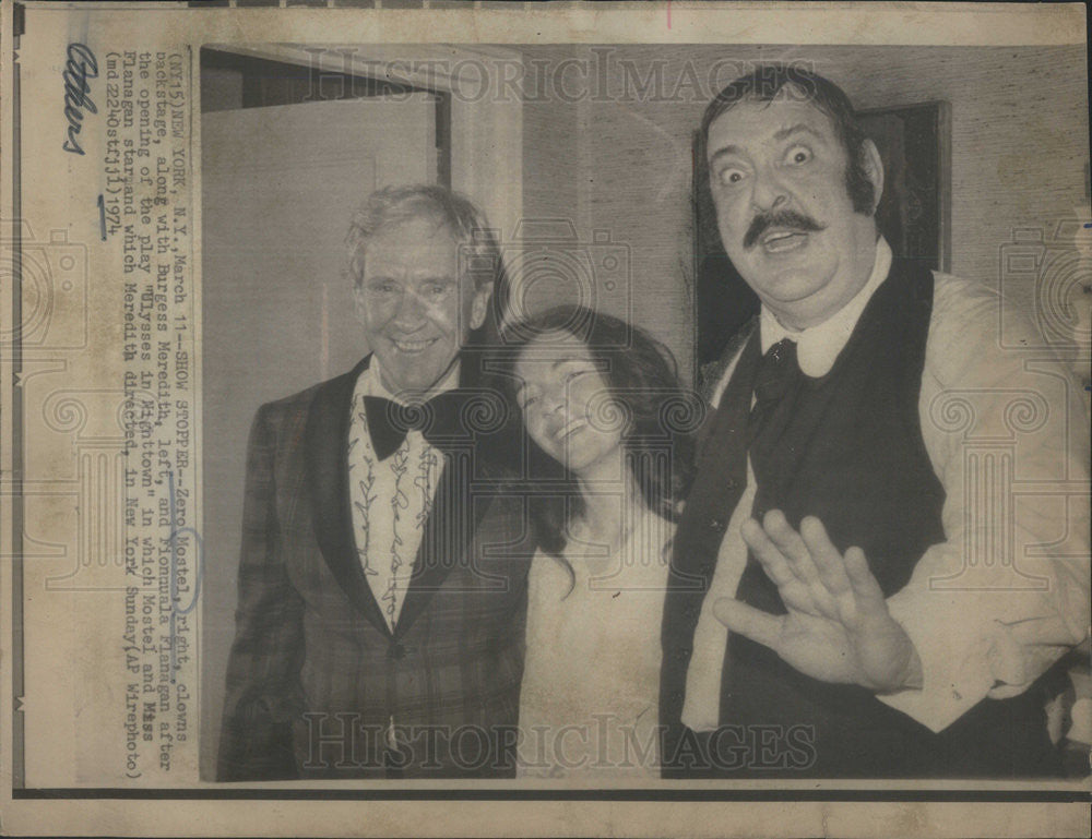 1974 Press Photo Zero Mostel  Burgess Meredith Fionnuala Flanagan New York Play - Historic Images