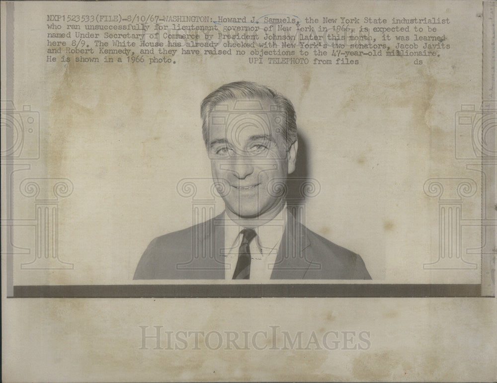 1967 Press Photo New York Industrialist Howard Samuels Cabinet Appointment - Historic Images