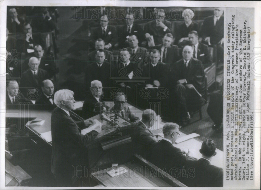 1959 Press Photo Carl Sandburg Author-Poet in Joint Session of Congress - Historic Images