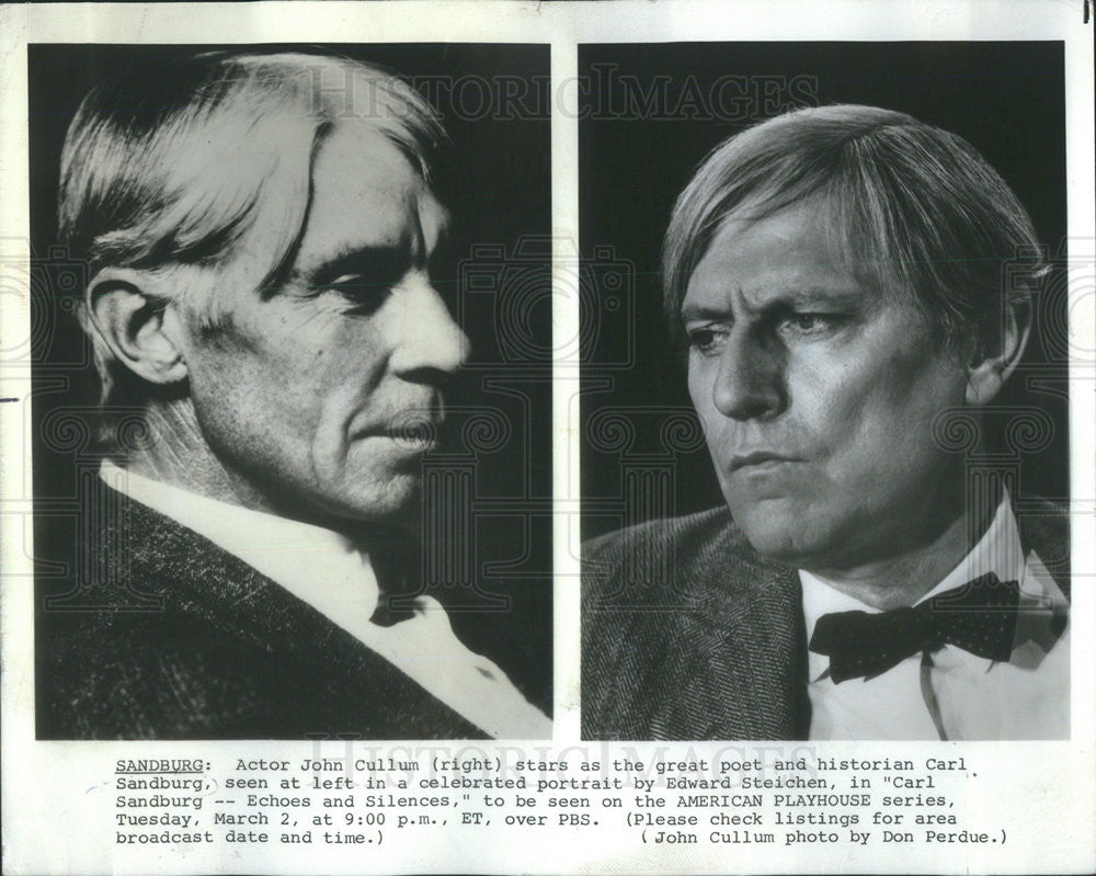 1982 Press Photo Actor John Cullum As Poet Carl Sandburg Portrait Comparison - Historic Images