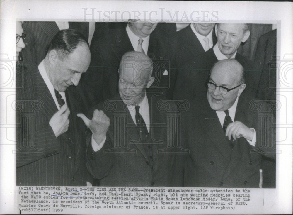 1959 Press Photo Pres. Eisenhower with Joseph Luns, Paul-Henri Spaak - Historic Images