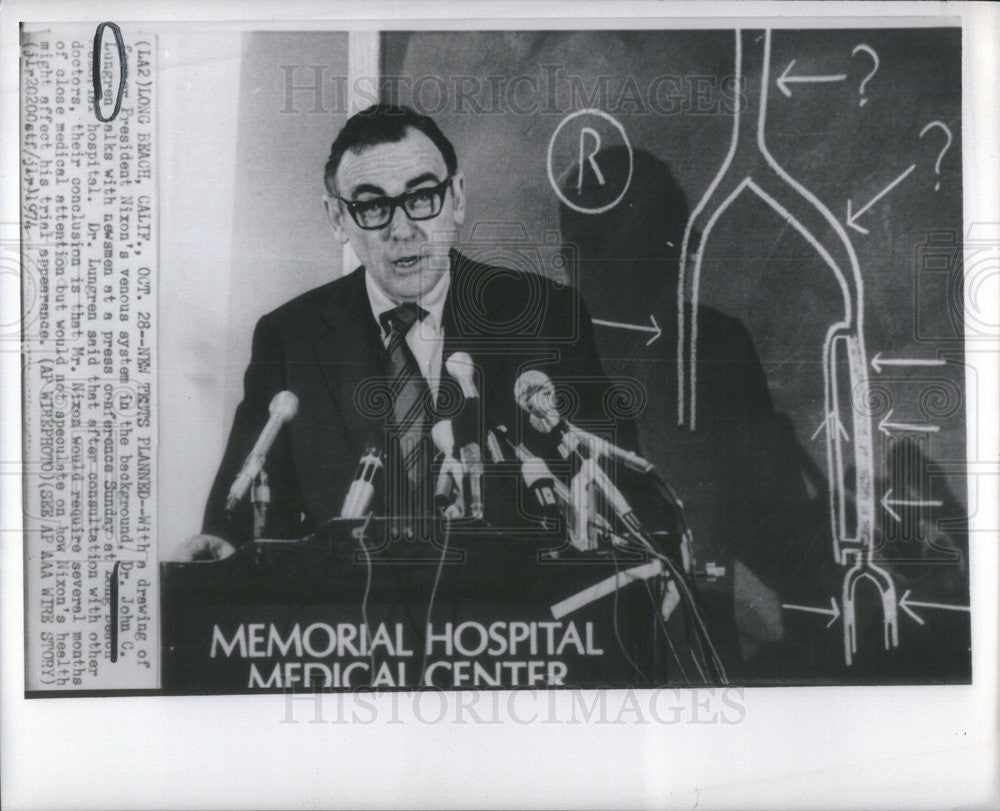 1974 Press Photo President Nixon Doctor John Lungren Long Beach Press Conference - Historic Images