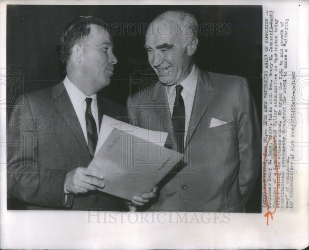 1960 Press Photo Publisher Henry Luce Senator Henry Jackson - Historic Images