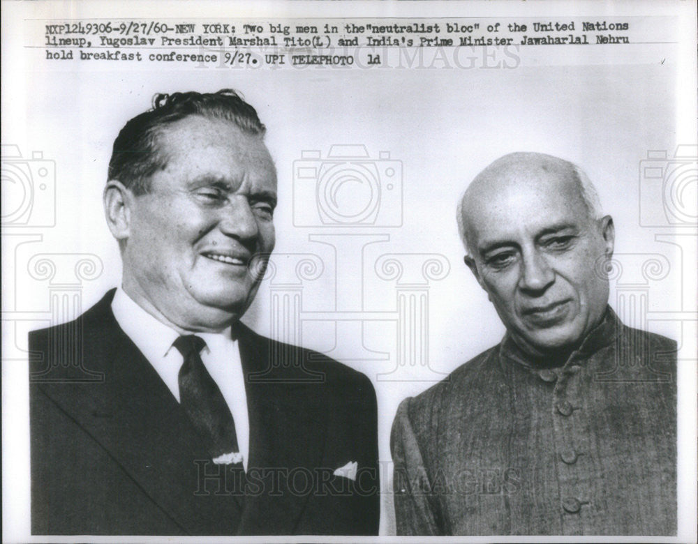 1960 Press Photo Yugoslav Pres. Marshal Tito &amp;
Prime Minister Jawaharlal Nehru - Historic Images