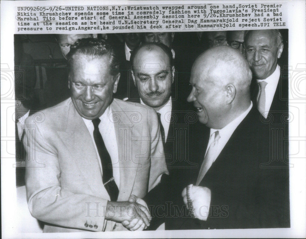 Press Photo Nikita Khrushchev, Marshal Tito, Dag Hammarskjold - Historic Images