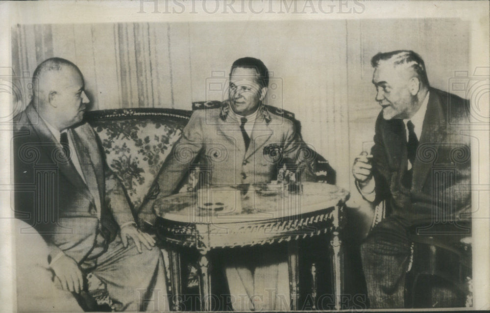 Press Photo Yugoslavian Pres Tito &amp; Nikita Khrushchev in Belgrade - Historic Images