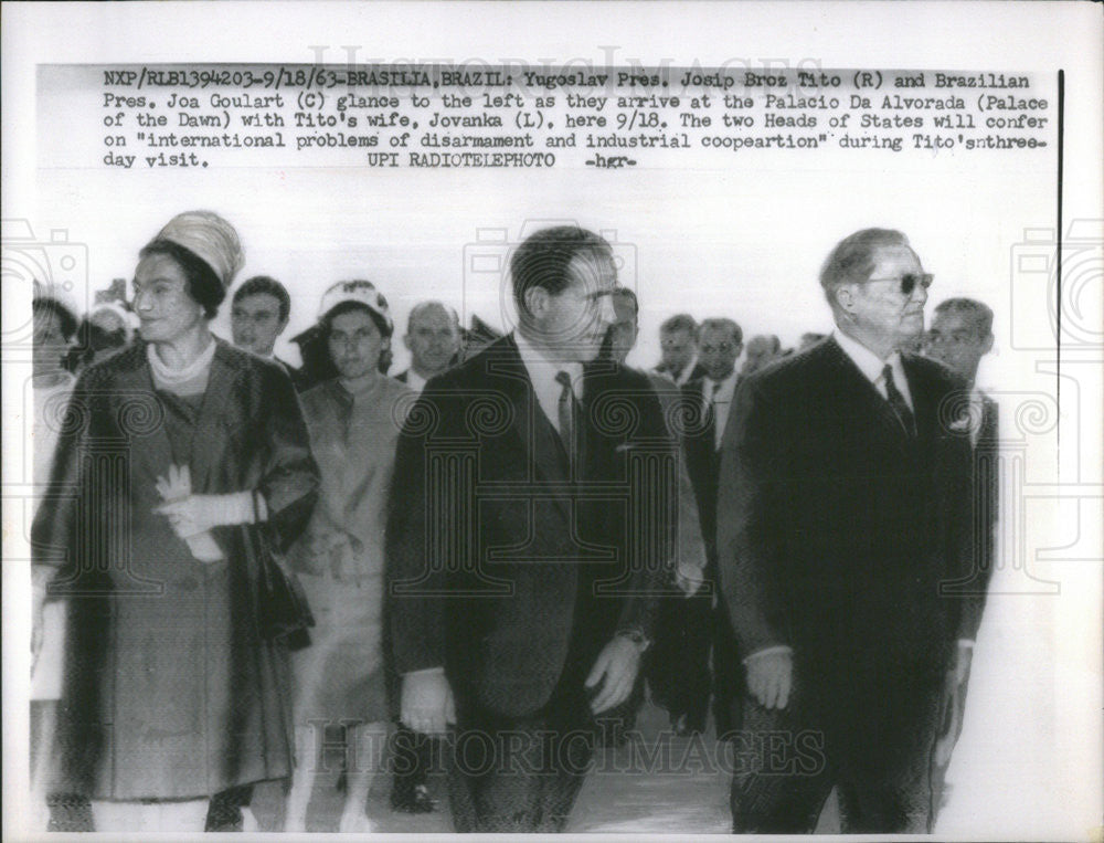 1963 Press Photo Pres Tito of Yugoslavia & Brazilian Pres Joa Goulart - Historic Images