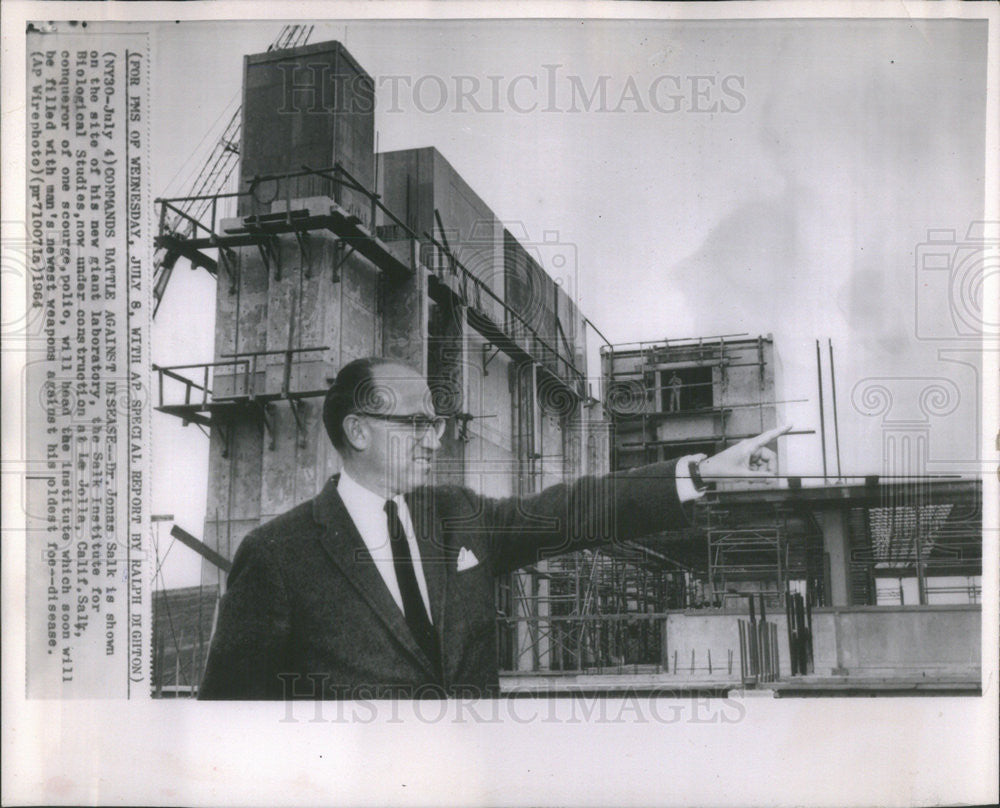 1964 Press Photo Jonas Salk Laboratory Institute Biological Studies - Historic Images