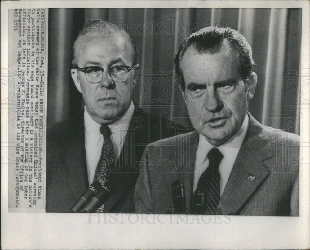 1971 Press Photo President Richard Nixon Director Management George Schultz - Historic Images