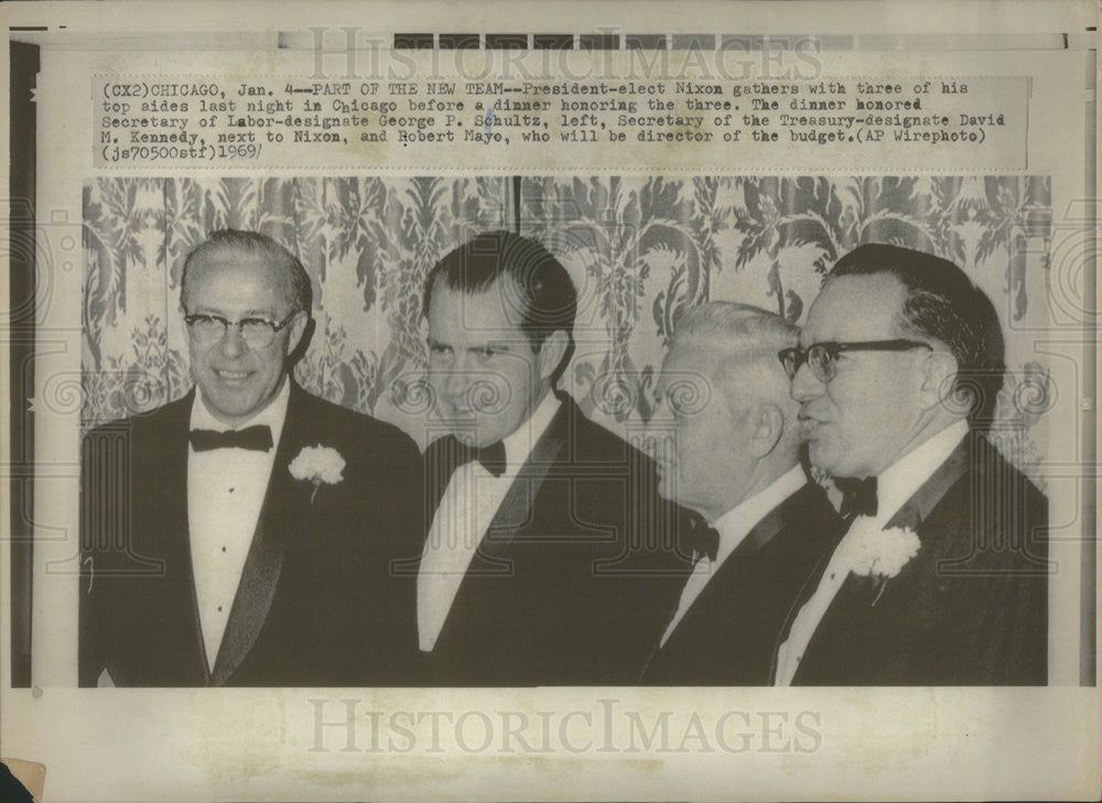 1969 Press Photo Pres Nixon w/ top aides George Schultz, David Kennedy - Historic Images