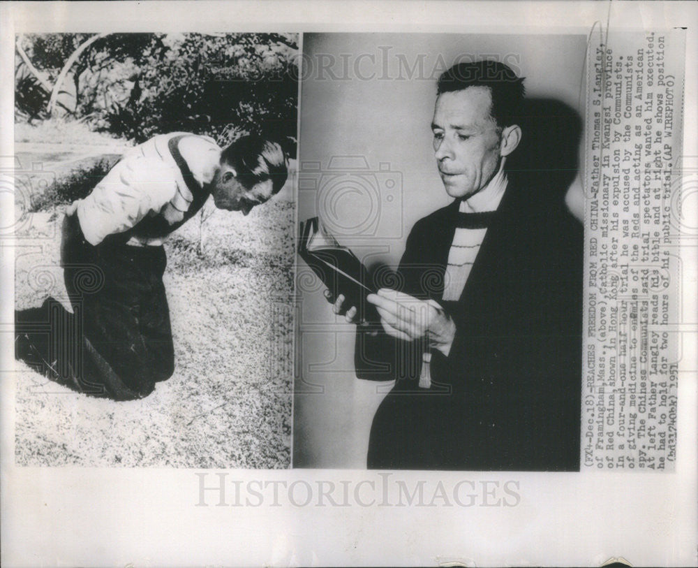 1951 Press Photo Father Thomas Langley,expeled from China after trial - Historic Images