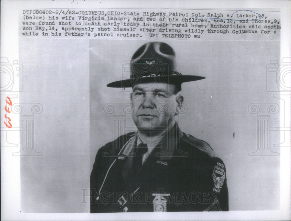 1962 Press Photo Ohio State Patrol Officer Ralph Lanker &amp; Family Found Shot - Historic Images