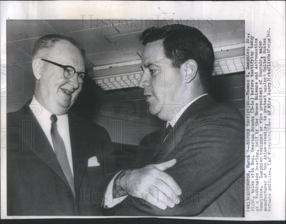 1960 Press Photo Thomas G Lanphier Jr and Rep Overton Brooks - Historic Images