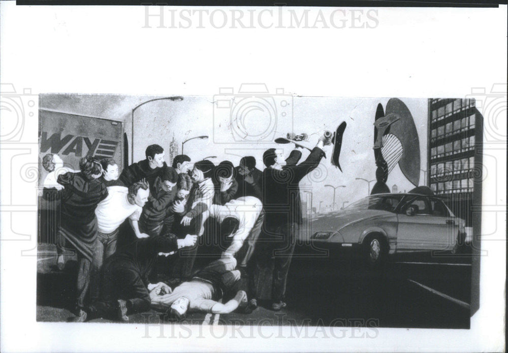 1994 Press Photo Painting Accident Washington Blvd. Sandow Birk - Historic Images