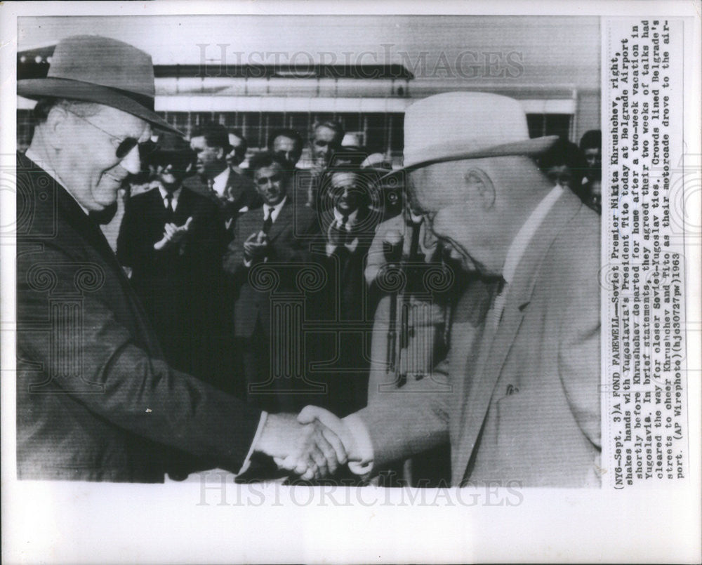 1963 Press Photo Soviet Premier Nikita Khruschev Yugoslavian President Tito - Historic Images